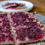 Vegan baked oatmeal with raspberry and chocolate nibs