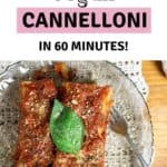 Pinterest image when half the image is of cannelloni and the top half is a Pinterest title