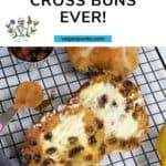 Vegan Hot Cross Buns in a Pinterest style image.