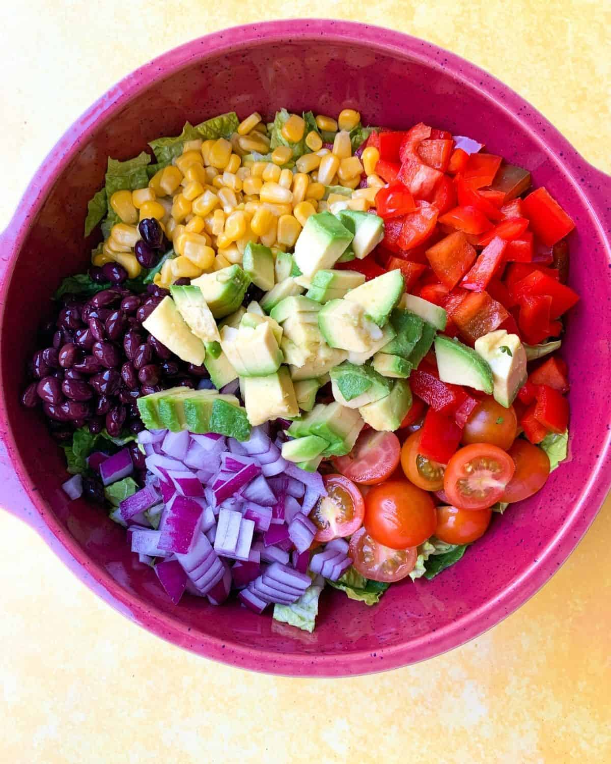 Chopped salad ingredients in a bowl.