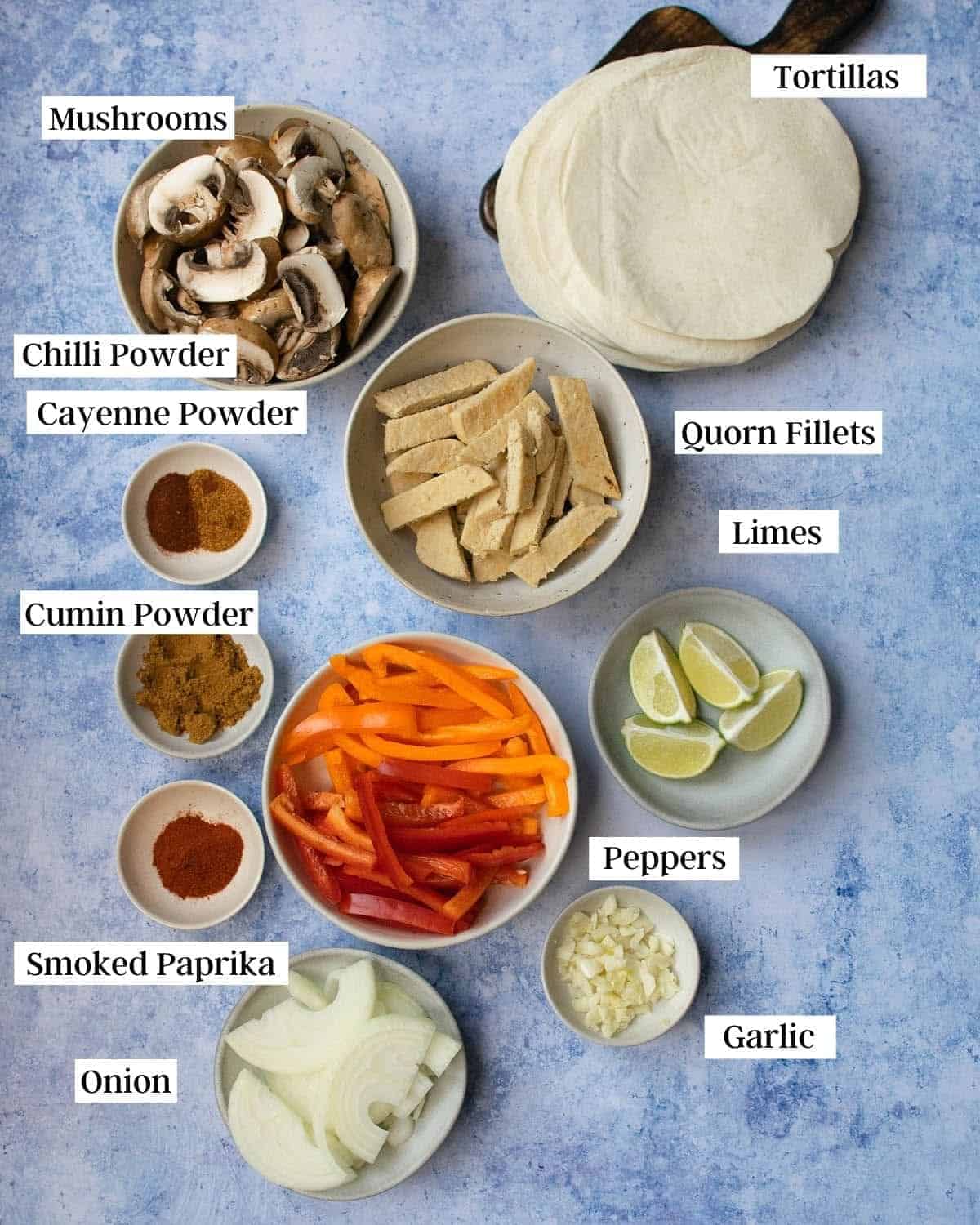 Ingredients laid out in bowls