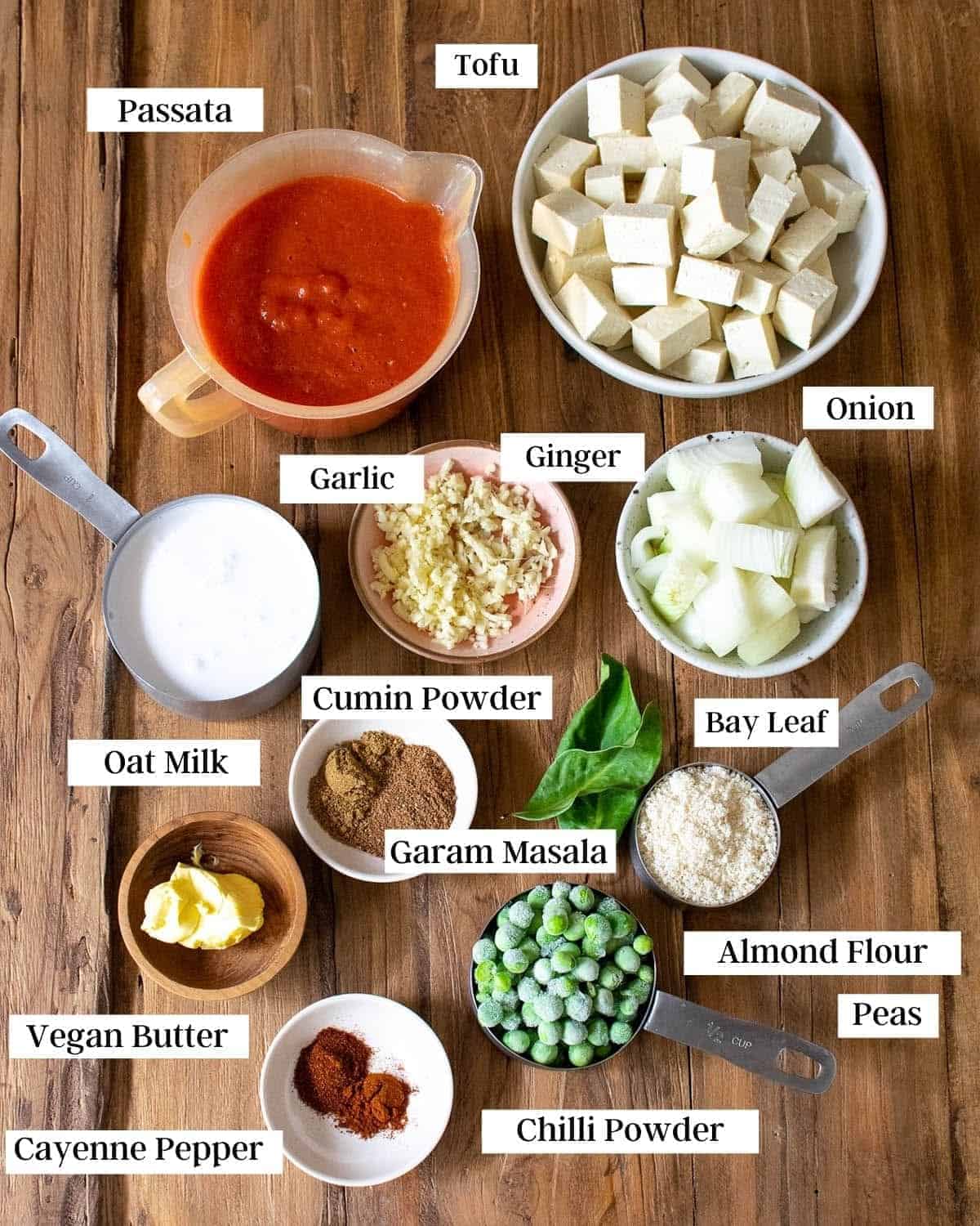 Ingredients for this curry laid out on a table