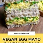Vegan Egg Mayo sandwich Pinterest image with a yellow block at the bottom