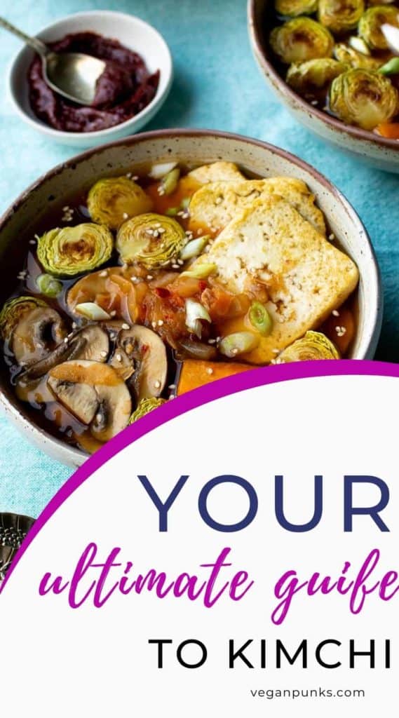 A Pinterest image with a bowl of kimchi stew above the title