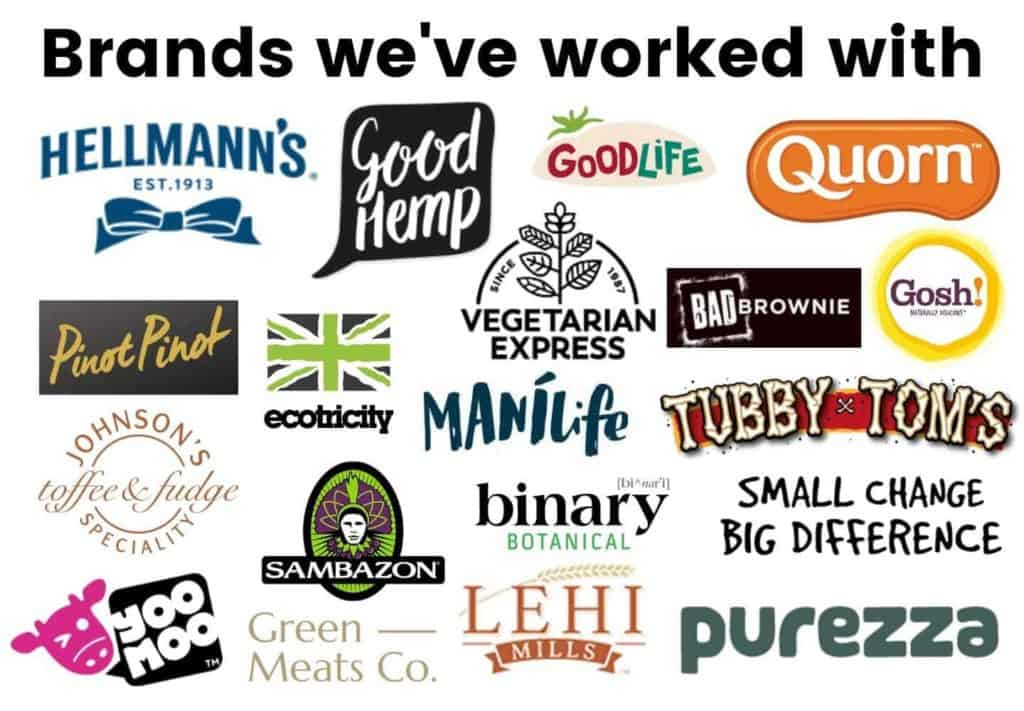 An image showing lots of different brand logos including Quorn, Good Hemp, Gosh!, Good Life and many more