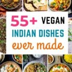 8 image collage of vegan Indian food with a title in the middle.