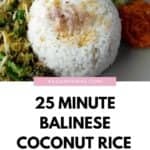 A pinterest image showing a dome of creamy rice with the title below it