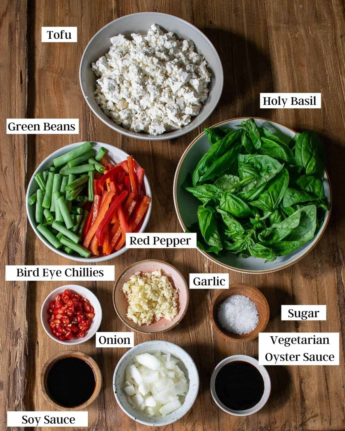 Ingredients laid out on a table with written labels