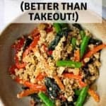 Pinterest image with stir fry in a bowl and a heading above it