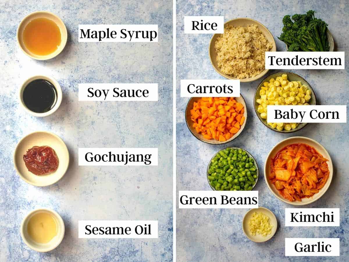 Two images showing labelled ingredients