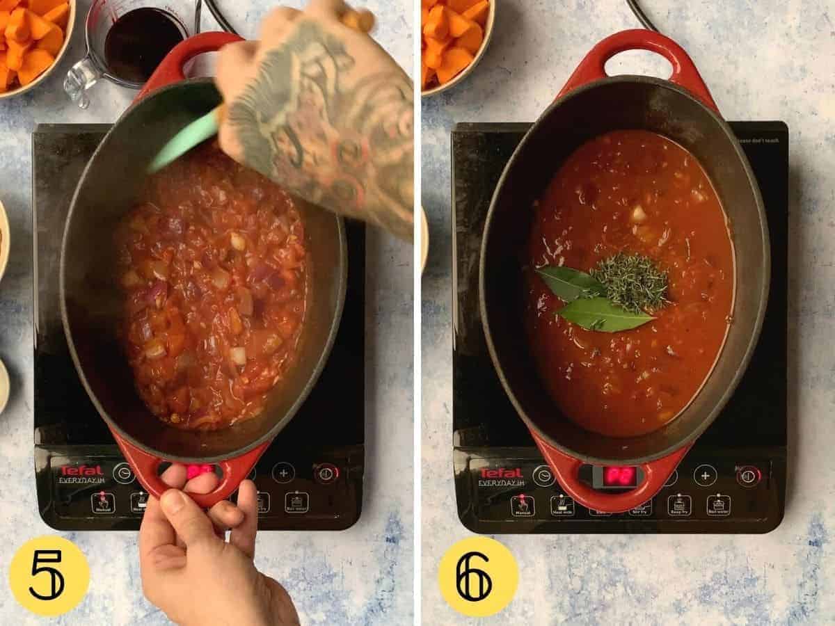 Top down view showing two photos of a hob with a pan on it