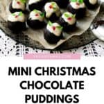 Pinterest image of vegan chocolate mini Christmas puddings