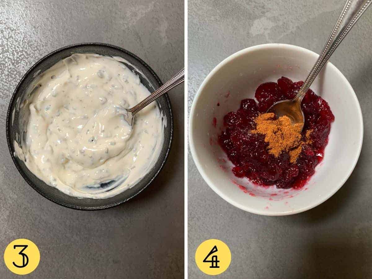 Stuffing mayo and cranberry sauce in two separate bowls