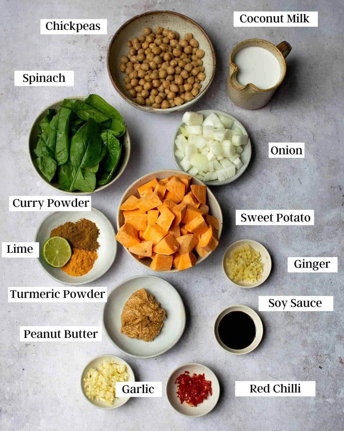 Ingredients in bowls