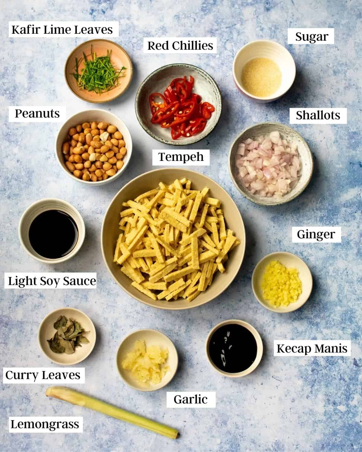Ingredients in bowls, ready to be cooked.