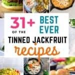 Collage of tinned jackfruit recipes, with a Pinterest title in the middle.