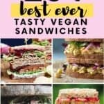 Four vegan sandwich ideas in a grid with a title above it.