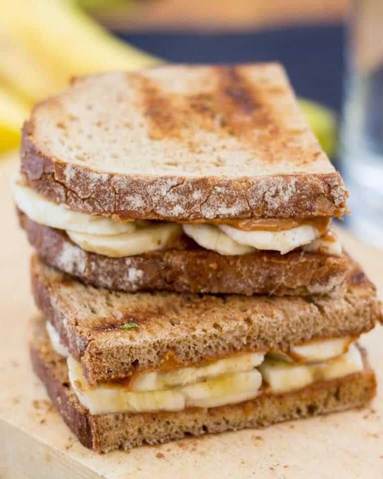 Two peanut butter and banana sandwiches.