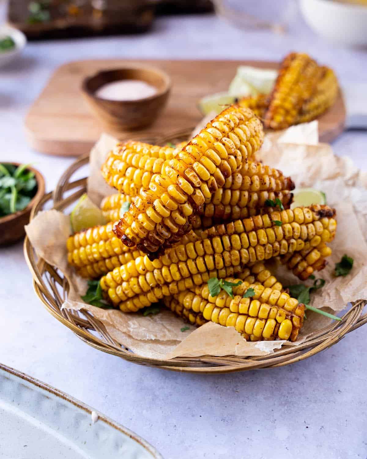 Corn riblets piled up in a basket.