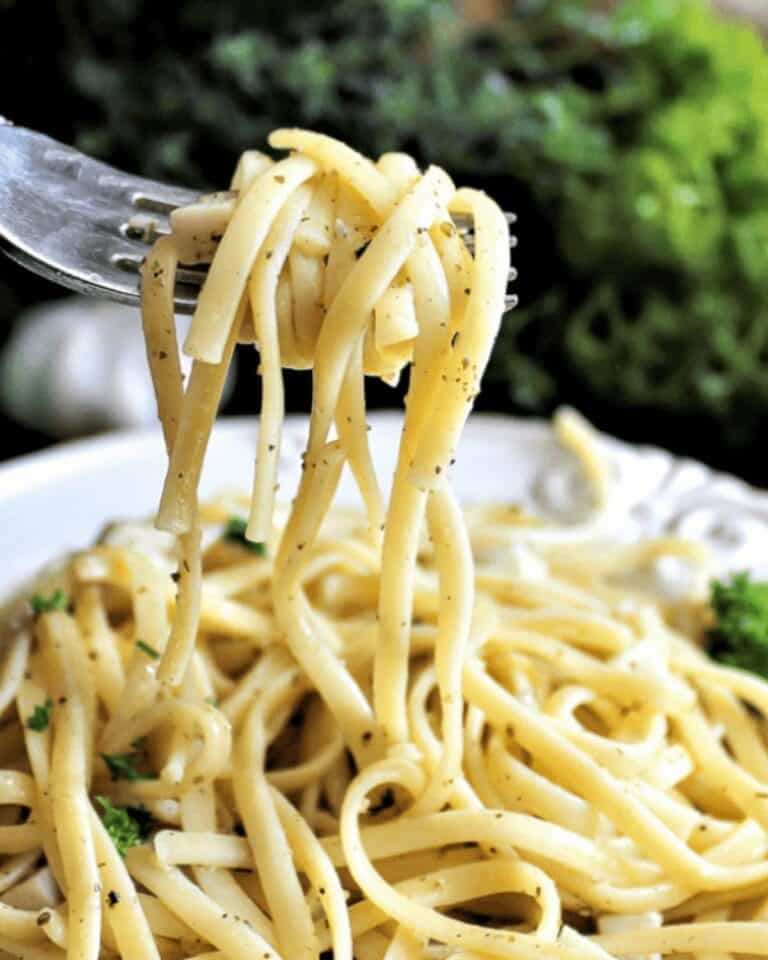 Spaghetti on a fork.
