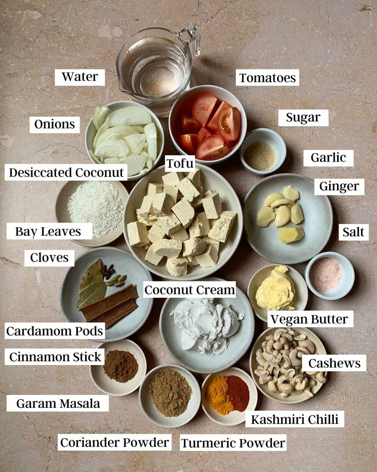 Ingredients for making tofu korma