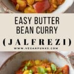 Two images of butter bean curry separated by Pinterest title text.