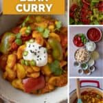 Four images of butter bean curry showing it being cooked and finished.