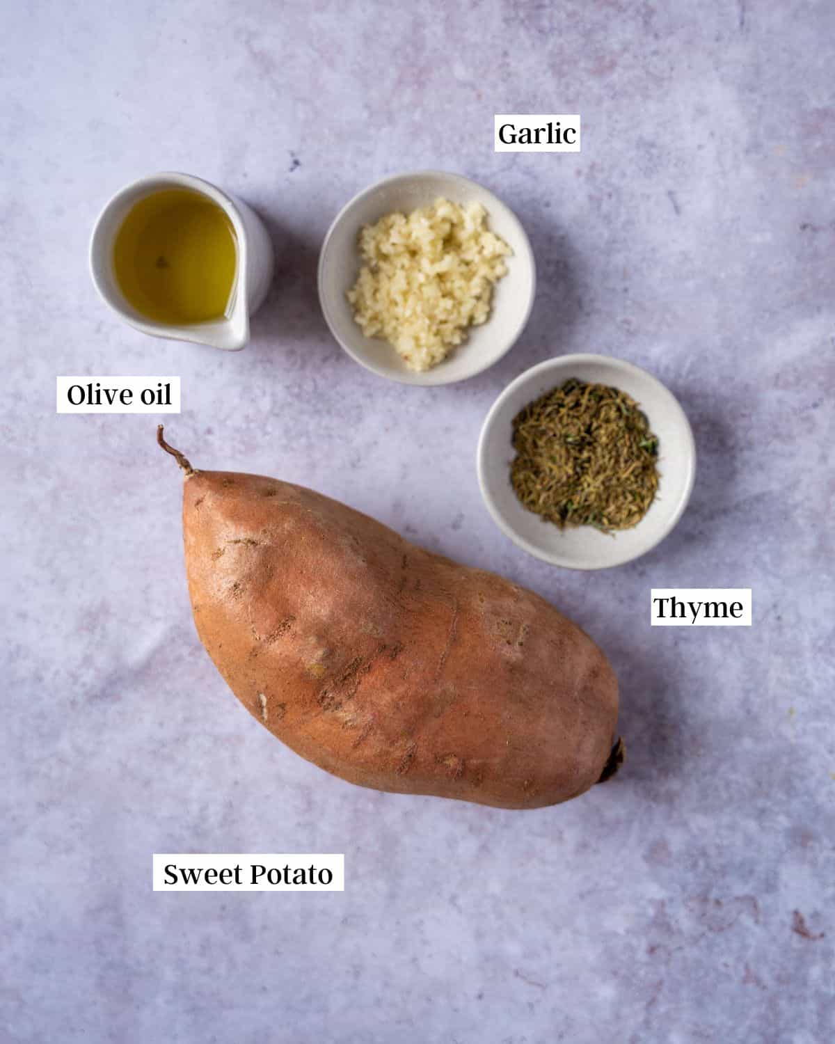 Ingredients for baked sweet potato slices.