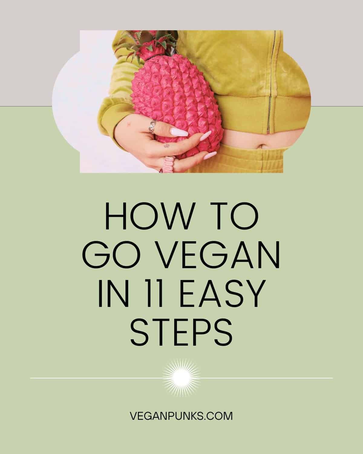 Graphic that says 'how to go vegan in 11 easy steps'