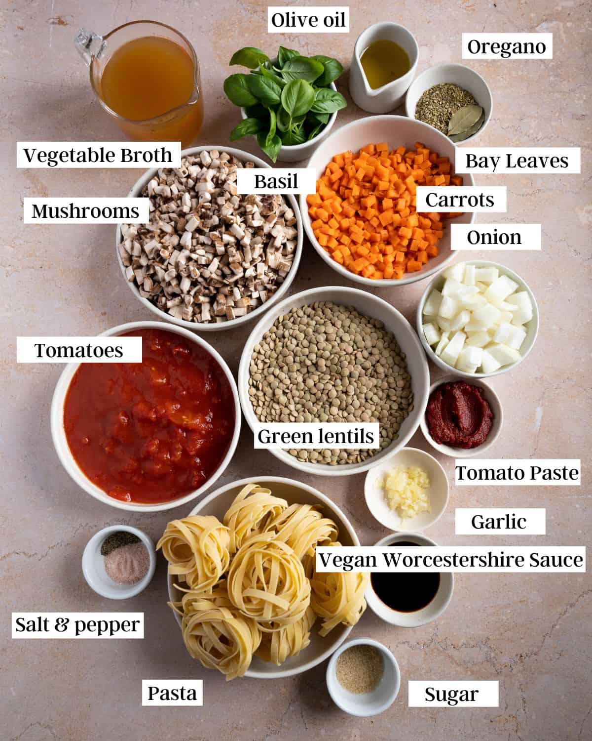 Ingredients for vegan bolognese.