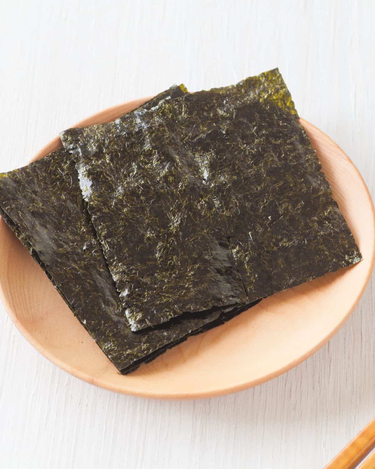 Nori sheets on a plate.