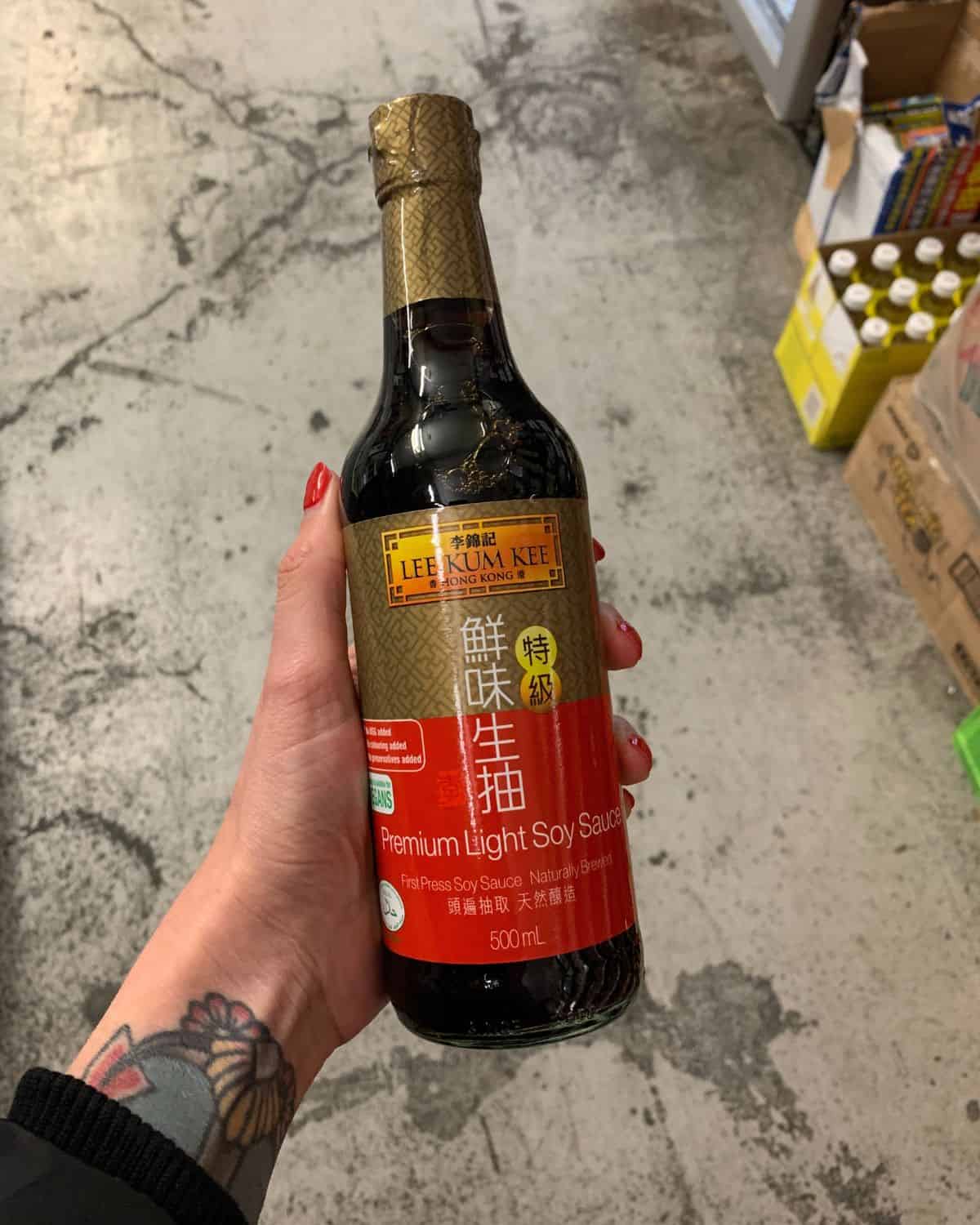 A bottle of light soy sauce.