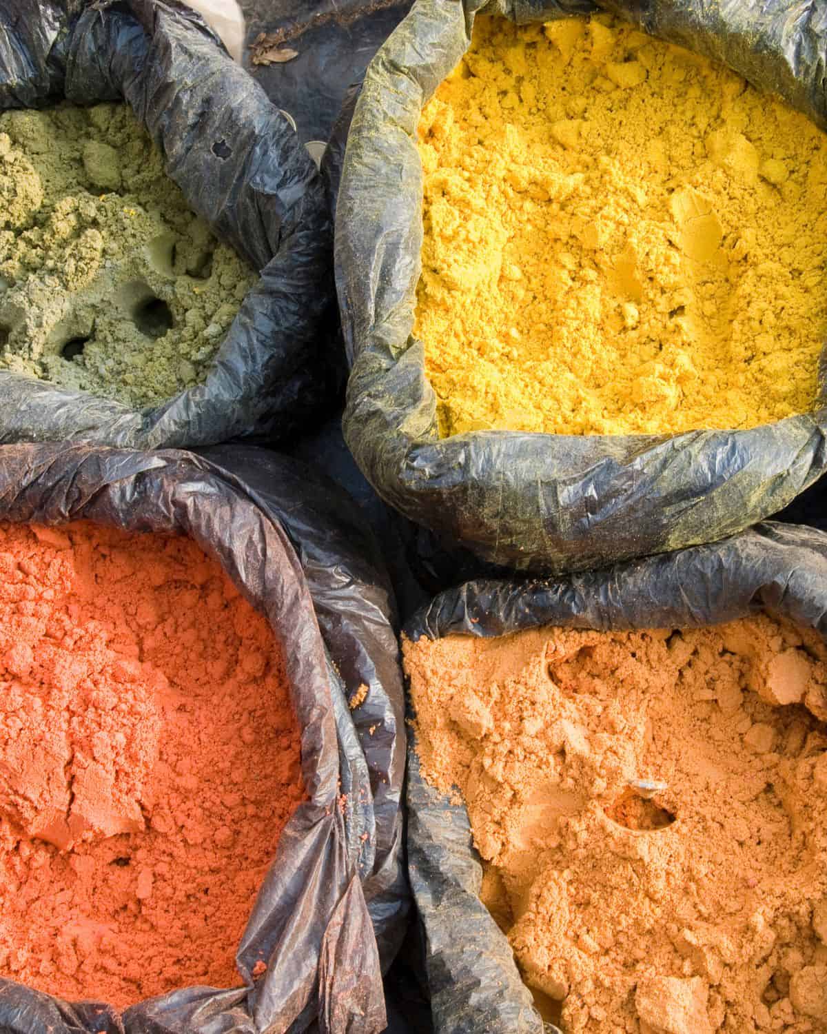 Spice powders in bags.