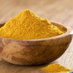 Madras curry powder in a wooden bowl.