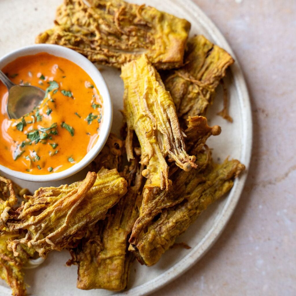 Crispy Fried Enoki Mushrooms with Spicy Dipping Sauce - Vegan Punks