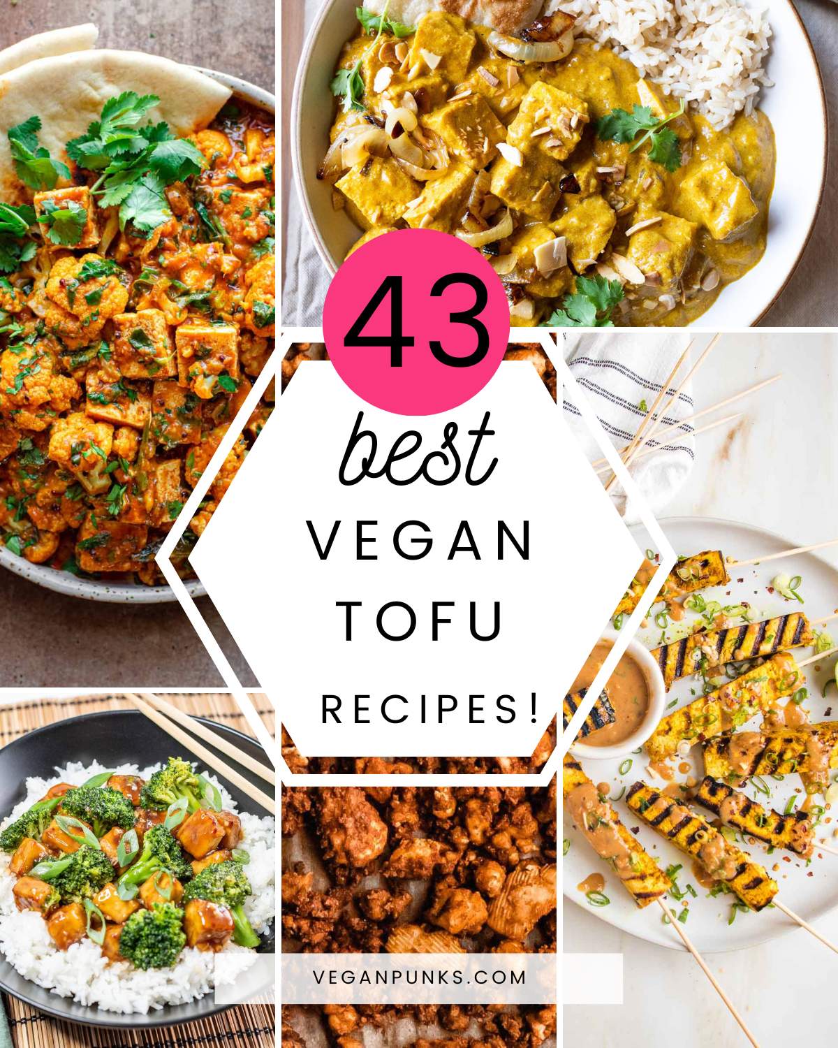 Collage of vegan tofu recipes with a title in the middle.