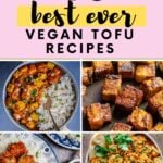 Images showing tofu recipes and a Pinterest title at the top.